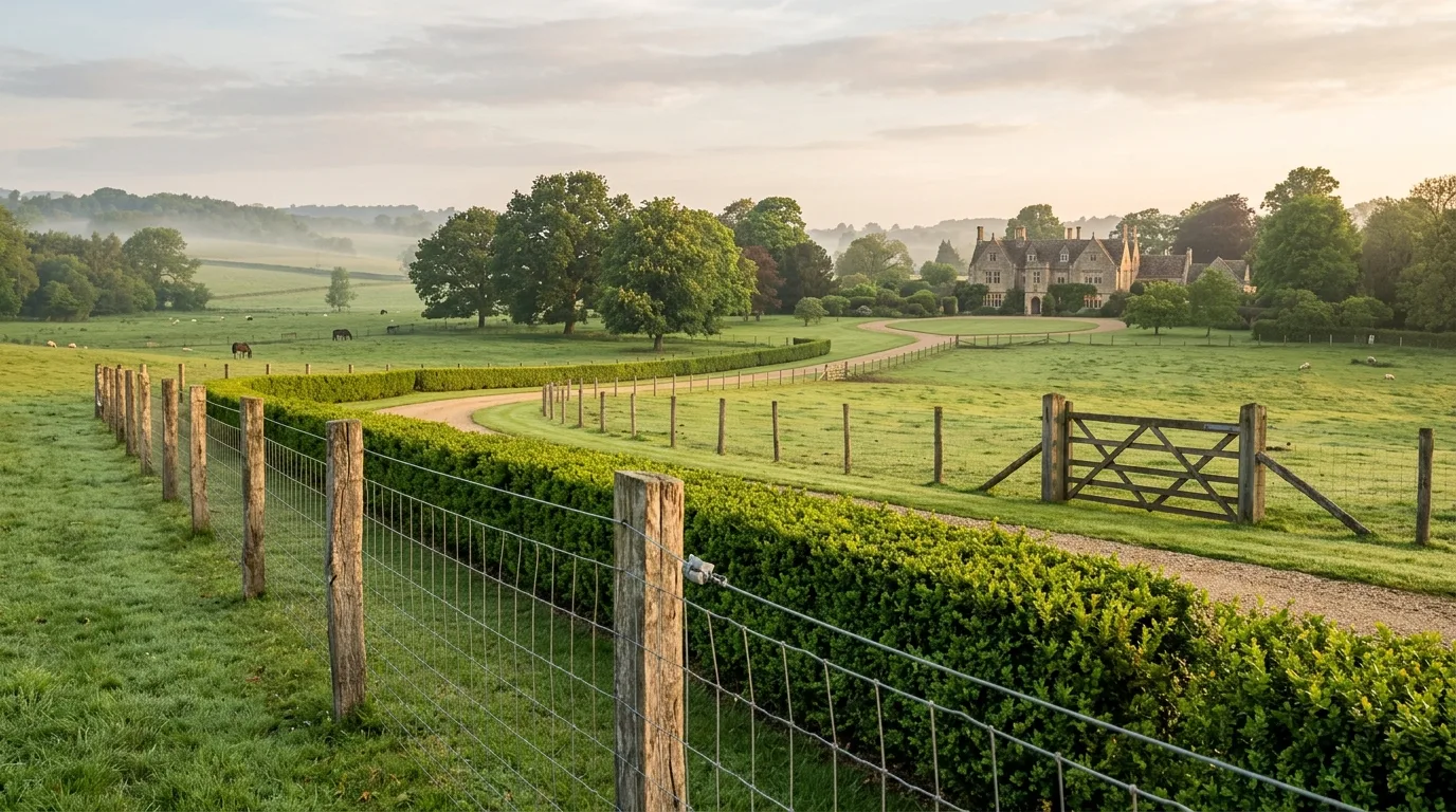 Combination Wooden and Wire Fence